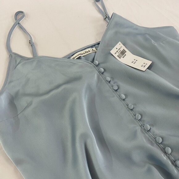 Abercrombie & Fitch Light Blue Satin Button Up Bodysuit Thong back Size Medium - Picture 13 of 16